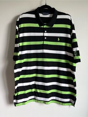 100% Pima Cotton Ralph Lauren Polo Golf in Black, White & Lime Green Stripe